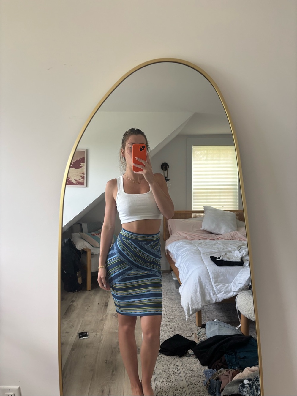 BCBGMaxAzria Blue & Green Striped Midi Skirt